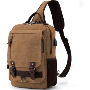 Leaper Retro Crossbody Bag Sling Bag Canvas Messenger Bag for Men Women Shoulder Bag Crossbody Handbags Satchel Travel Bag(Coffee 2)