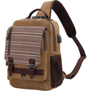 Leaper Retro Crossbody Bag Sling Bag Canvas Messenger Bag for Men Women Shoulder Bag Crossbody Handbags Satchel Travel Bag(Coffee-geometric)