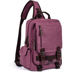 imageLeaper Retro Crossbody Bag Sling Bag Canvas Messenger Bag for Men Women Shoulder Bag Crossbody Handbags Satchel Travel BagPurplish Red