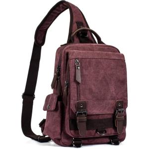 Leaper Retro Crossbody Bag Sling Bag Canvas Messenger Bag for Men Women Shoulder Bag Crossbody Handbags Satchel Travel Bag(Red)