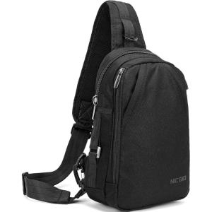 NICGID Sling Bag Chest Shoulder Backpack Crossbody Bags for Tablet Laptop Outdoor Hiking Men Women(Black-010)
