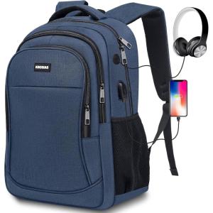 School Backpack for Men and Women, College Bookbag for Teens Boys Students 15.6 inch Large Laptop Bag with USB Port for Work Business Travel (Blue)