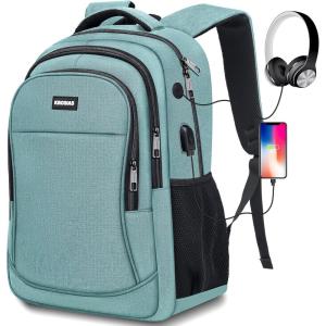 School Backpack for Men and Women, College Bookbag for Teens Boys Students 15.6 inch Large Laptop Bag with USB Port for Work Business Travel (Green)