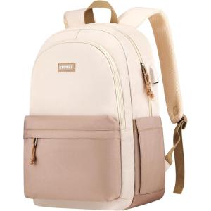 School Backpack for Teens Girls, Cute Student Bookbag Large 15.6 Inch Laptop Bag Aesthetic College Backpacks for Women High School Travel (Khaki Beige)(Beige Khaki)