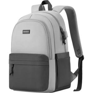 School Backpack for Teens Girls, Cute Student Bookbag Large 15.6 Inch Laptop Bag Aesthetic College Backpacks for Women High School Travel (Khaki Beige)(Dark Grey & Light Grey)
