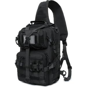 Tactical Sling Bag Backpack Military Rover Shoulder Sling Pack EDC Molle Assault Range Bag Crossbody Chest Pack (Coyote)(Black)