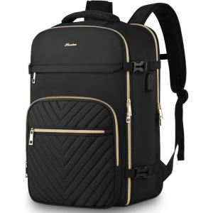 imageTravel Backpack for Women Carry On Backpack for Airplanes Flight Approved Waterproof Large Weekender Overnight Bag Fit 17 Inch Laptop with USB Charging Port BlackBlack