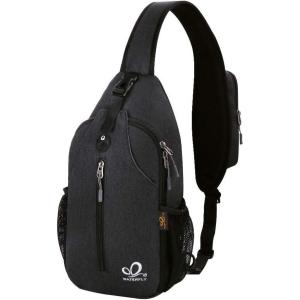 WATERFLY Crossbody Sling Backpack Sling Bag Travel Hiking Chest Bag Daypack(Black)