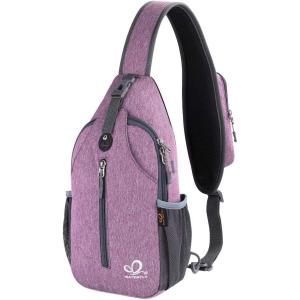 WATERFLY Crossbody Sling Backpack Sling Bag Travel Hiking Chest Bag Daypack(B-purple)