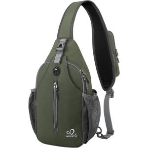 WATERFLY Crossbody Sling Backpack Sling Bag Travel Hiking Chest Bag Daypack(Dark Green)