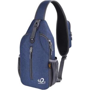 WATERFLY Crossbody Sling Backpack Sling Bag Travel Hiking Chest Bag Daypack(Navy Blue)
