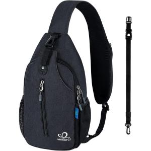 WATERFLY Crossbody Sling Backpack Sling Bag Travel Hiking Chest Bag Daypack(Pure Black(other Style))