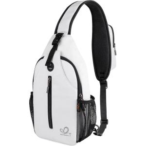 WATERFLY Crossbody Sling Backpack Sling Bag Travel Hiking Chest Bag Daypack(White-black)