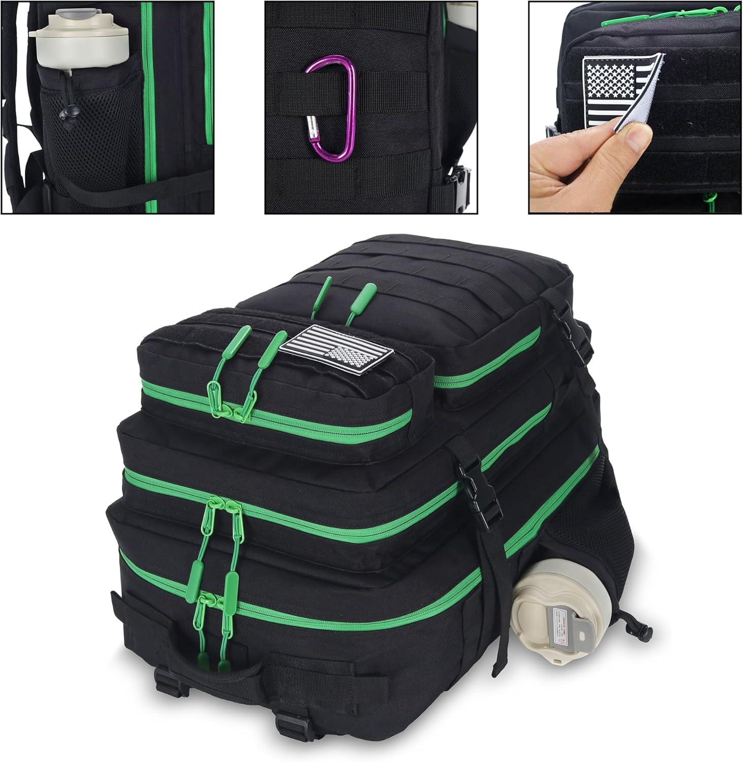 image45L Tactical Assault Backpack 3 day assault pack with Molle Waterproof backpack Rucksack for Tactical Backpacks Red water patternBack Green