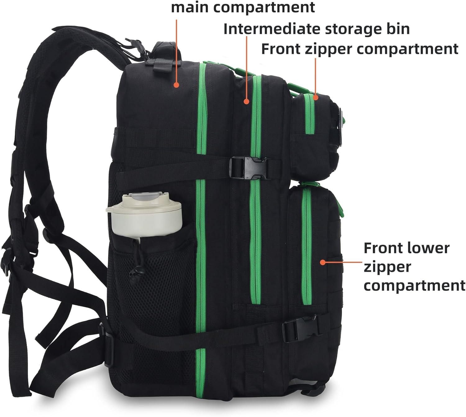 image45L Tactical Assault Backpack 3 day assault pack with Molle Waterproof backpack Rucksack for Tactical Backpacks Red water patternBack Green
