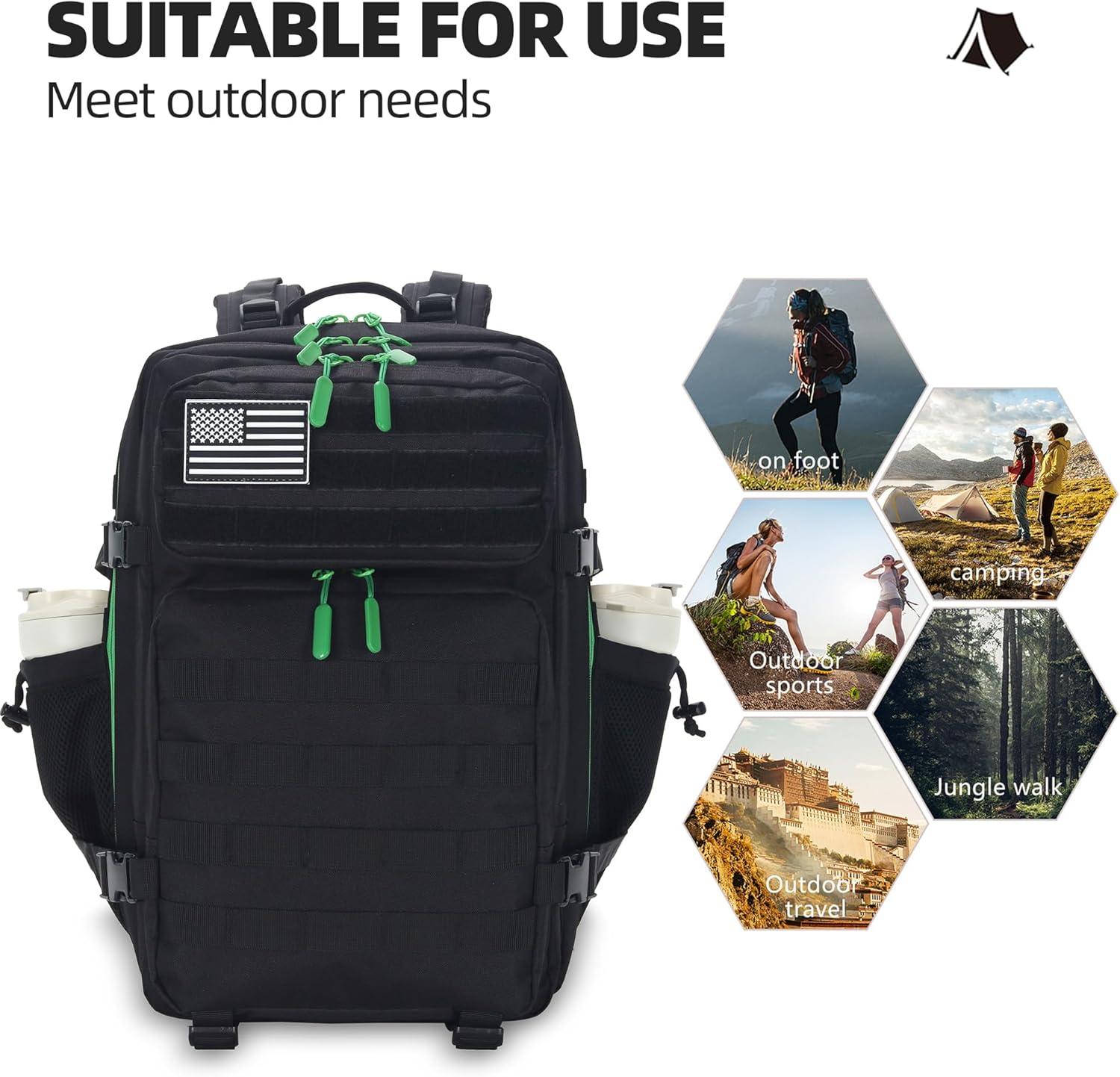 image45L Tactical Assault Backpack 3 day assault pack with Molle Waterproof backpack Rucksack for Tactical Backpacks Red water patternBack Green