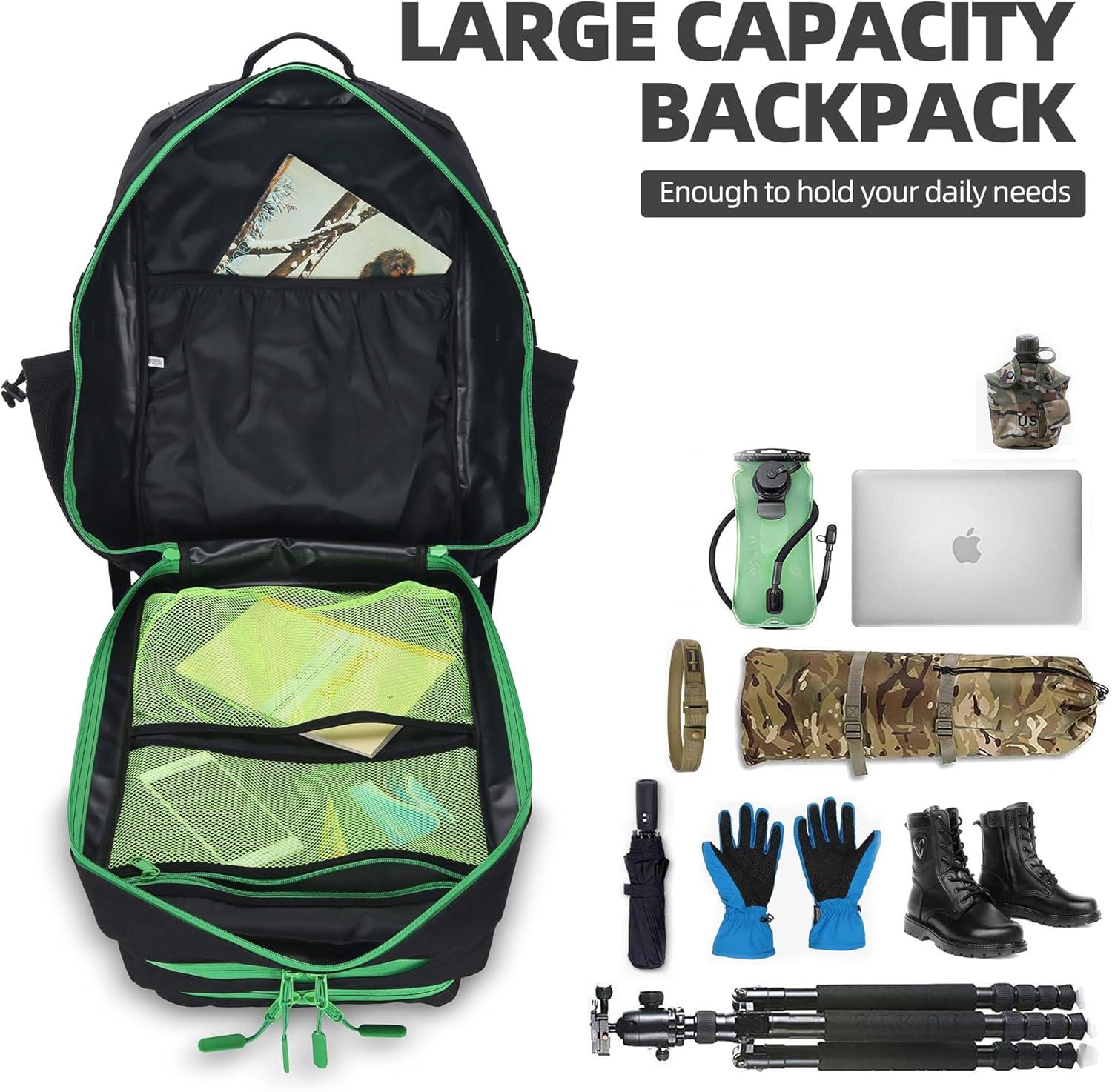 image45L Tactical Assault Backpack 3 day assault pack with Molle Waterproof backpack Rucksack for Tactical Backpacks Red water patternBack Green