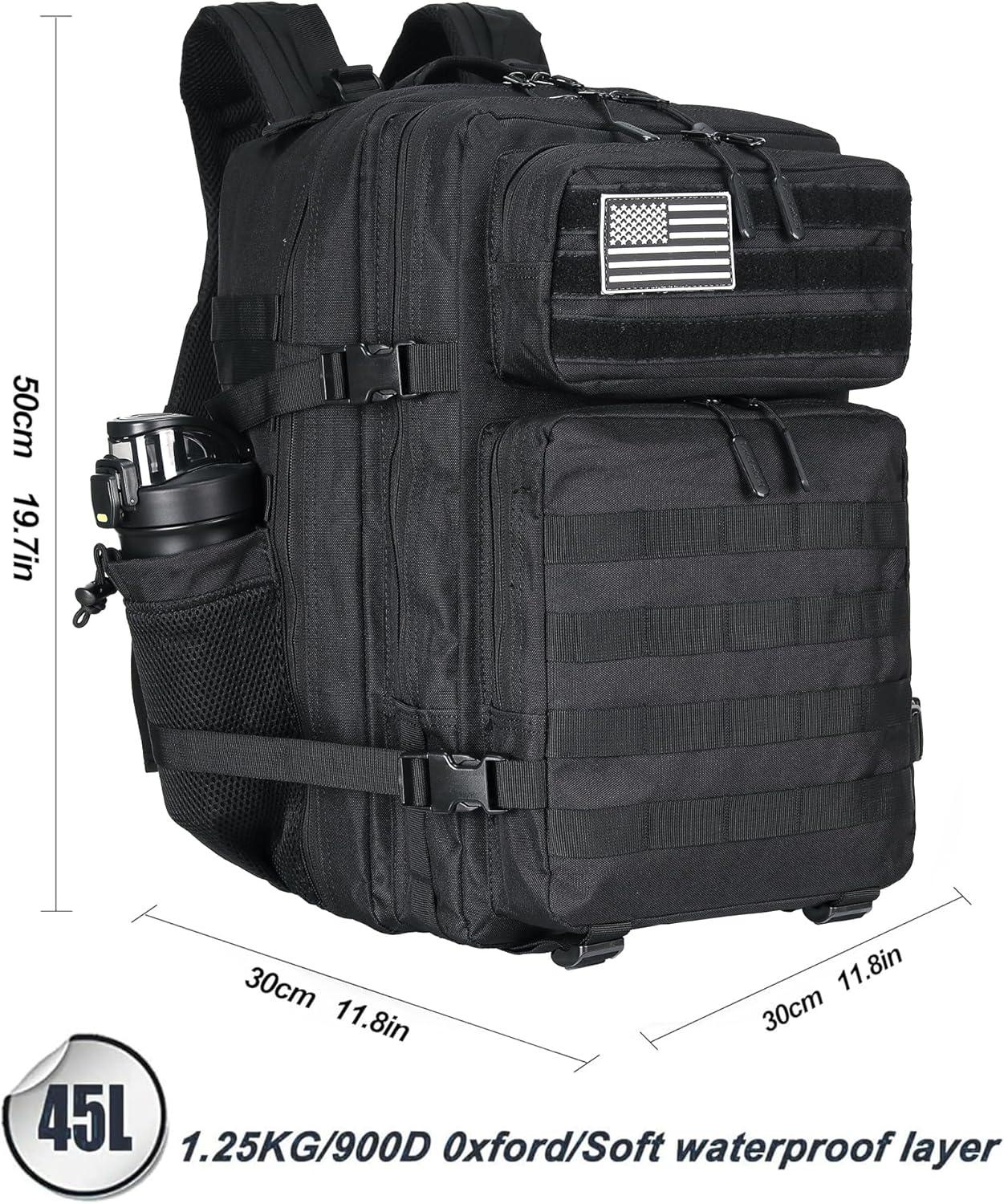 image45L Tactical Assault Backpack 3 day assault pack with Molle Waterproof backpack Rucksack for Tactical Backpacks Red water patternBlack