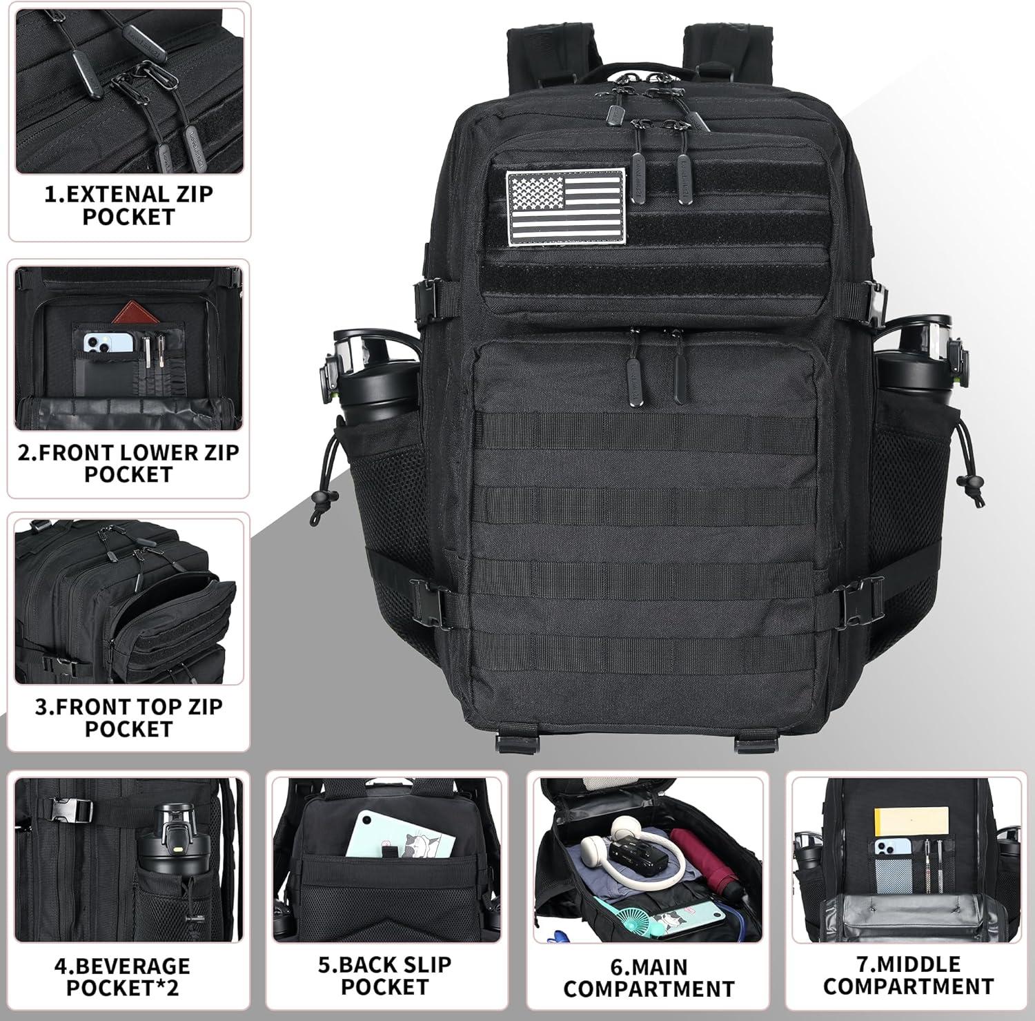 image45L Tactical Assault Backpack 3 day assault pack with Molle Waterproof backpack Rucksack for Tactical Backpacks Red water patternBlack
