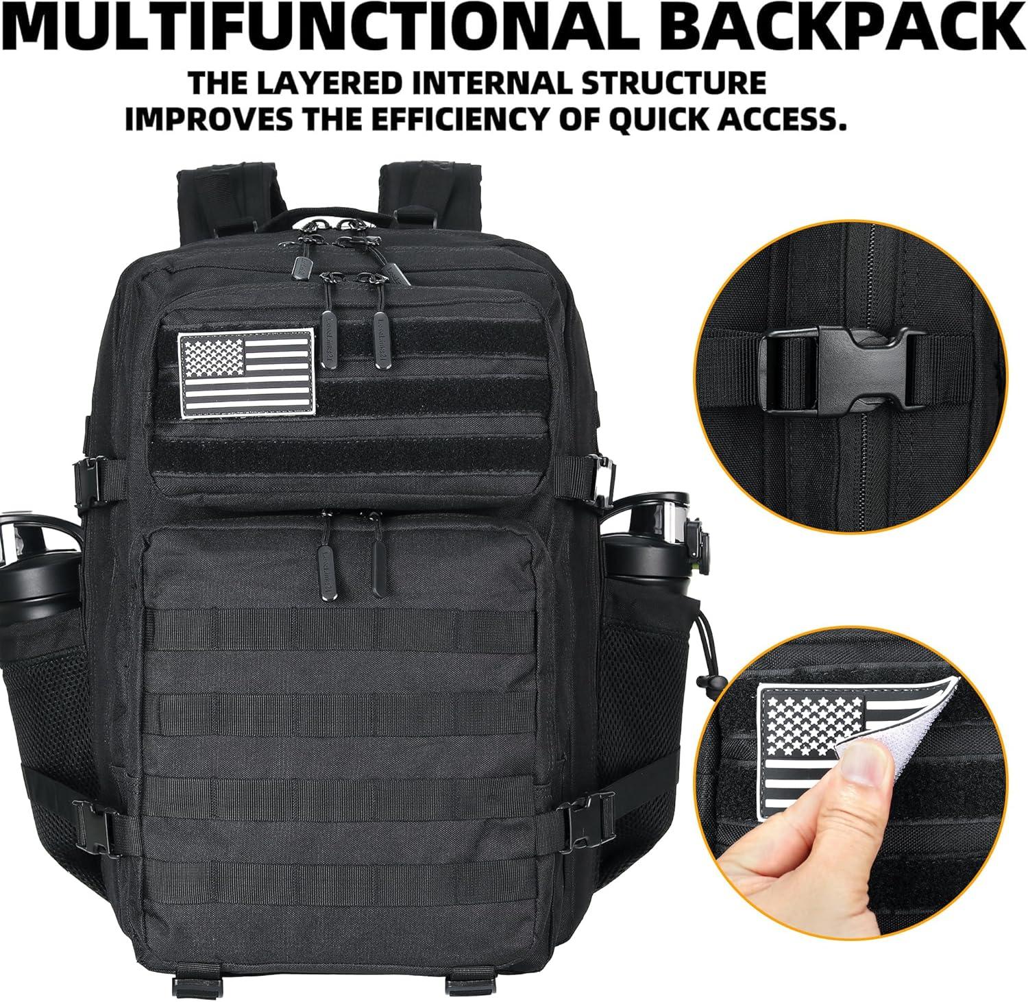 image45L Tactical Assault Backpack 3 day assault pack with Molle Waterproof backpack Rucksack for Tactical Backpacks Red water patternBlack