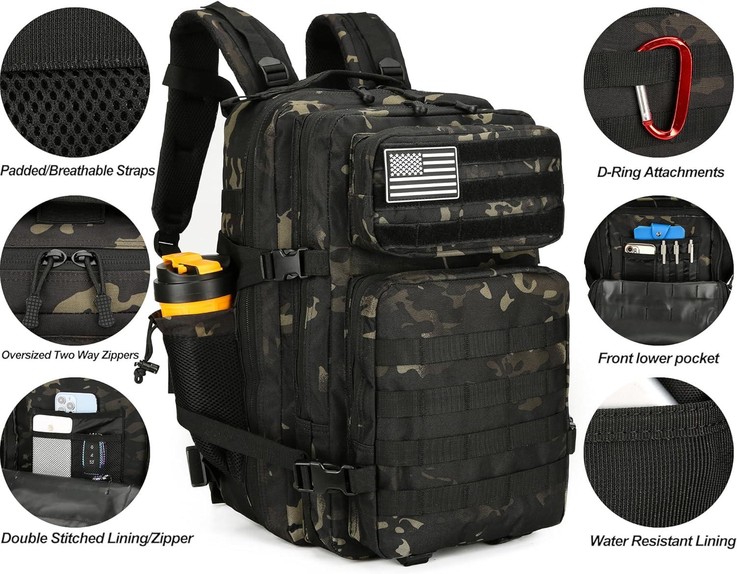 image45L Tactical Assault Backpack 3 day assault pack with Molle Waterproof backpack Rucksack for Tactical Backpacks Red water patternBlack Tie Dye