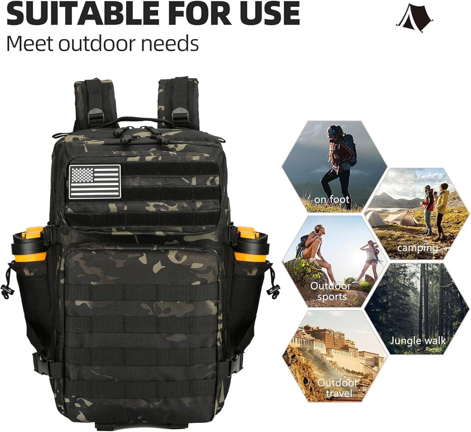 image45L Tactical Assault Backpack 3 day assault pack with Molle Waterproof backpack Rucksack for Tactical Backpacks Red water patternBlack Tie Dye