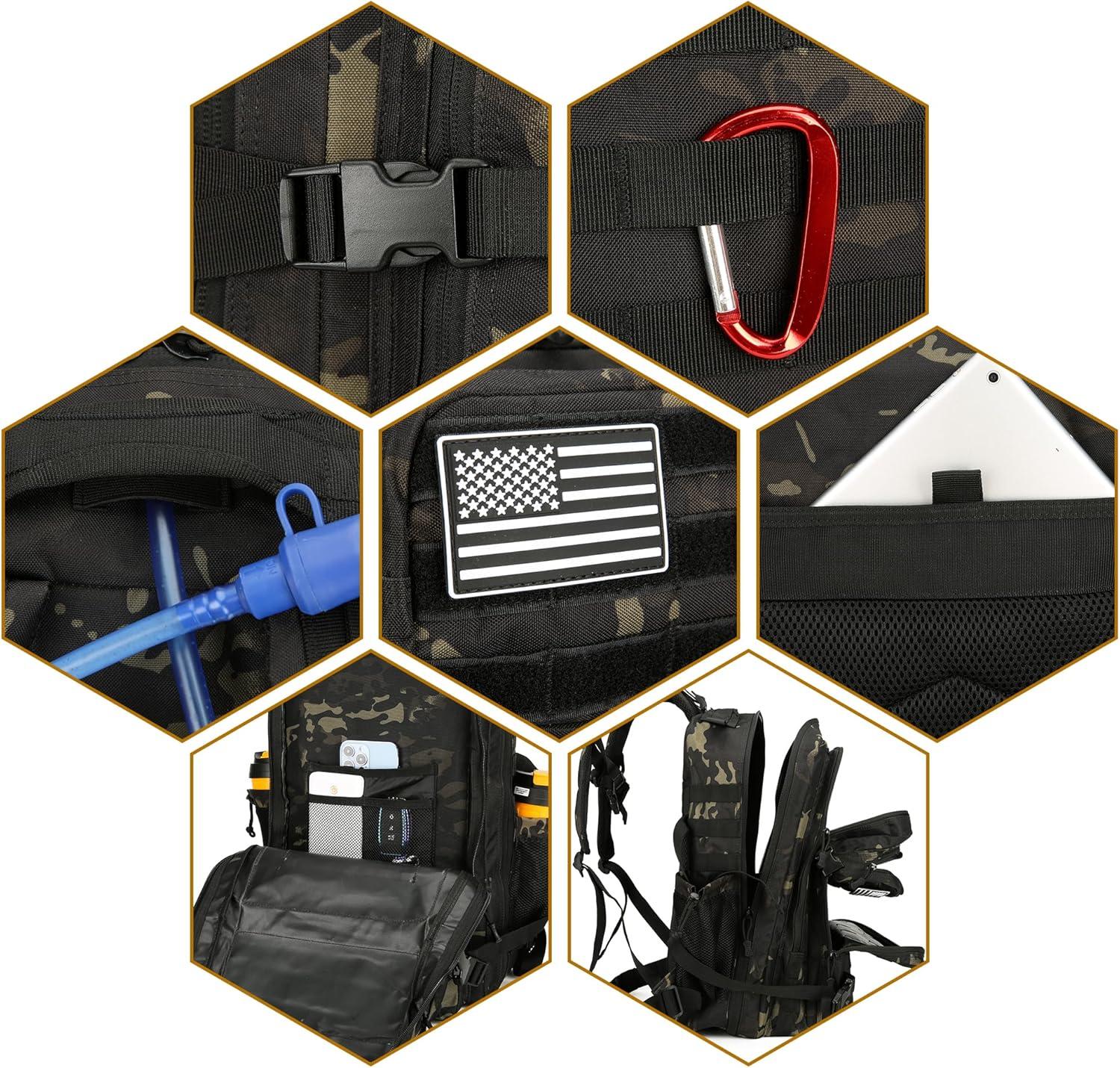 image45L Tactical Assault Backpack 3 day assault pack with Molle Waterproof backpack Rucksack for Tactical Backpacks Red water patternBlack Tie Dye