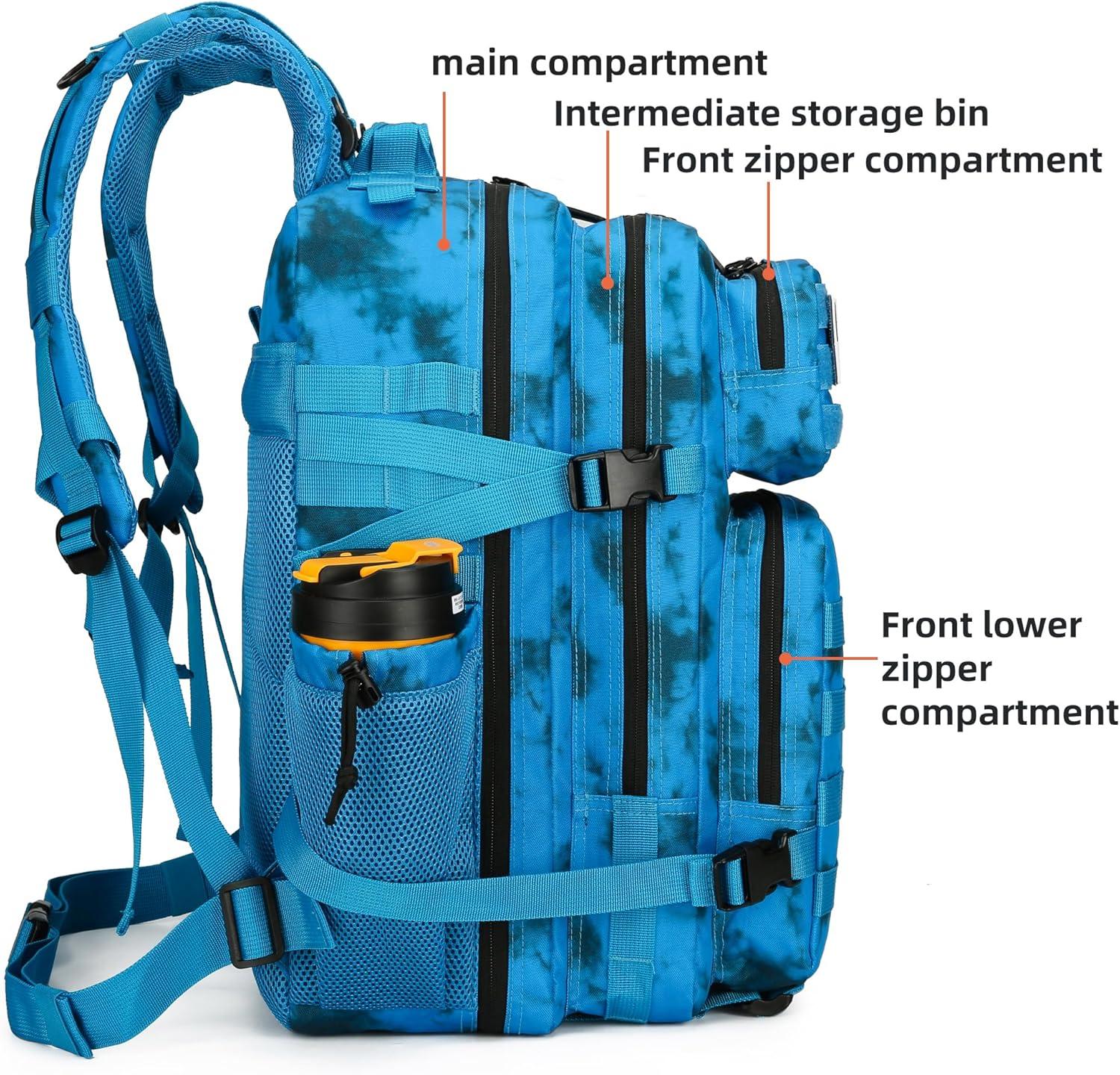 image45L Tactical Assault Backpack 3 day assault pack with Molle Waterproof backpack Rucksack for Tactical Backpacks Red water patternBlue Water Pattern
