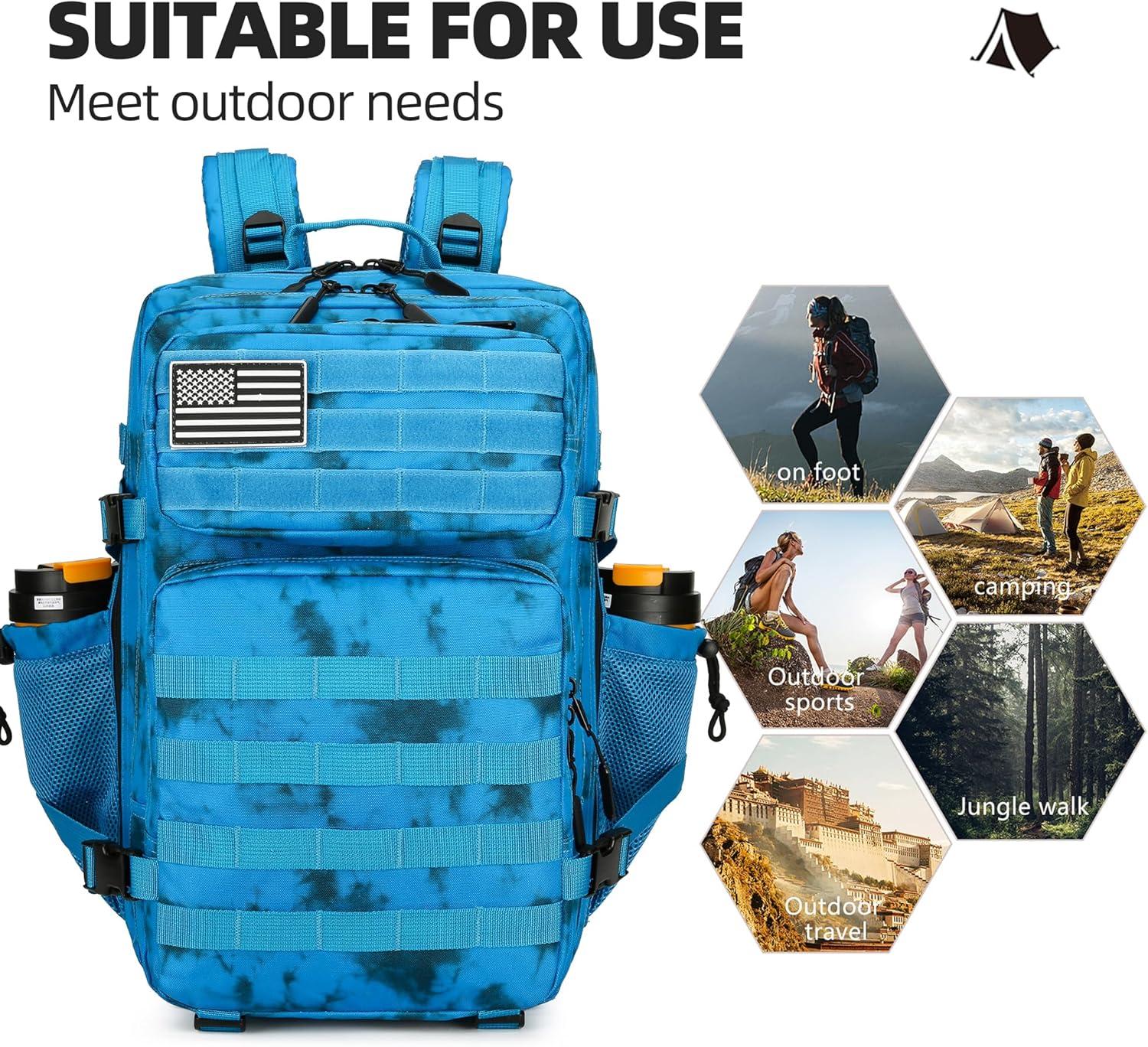 image45L Tactical Assault Backpack 3 day assault pack with Molle Waterproof backpack Rucksack for Tactical Backpacks Red water patternBlue Water Pattern