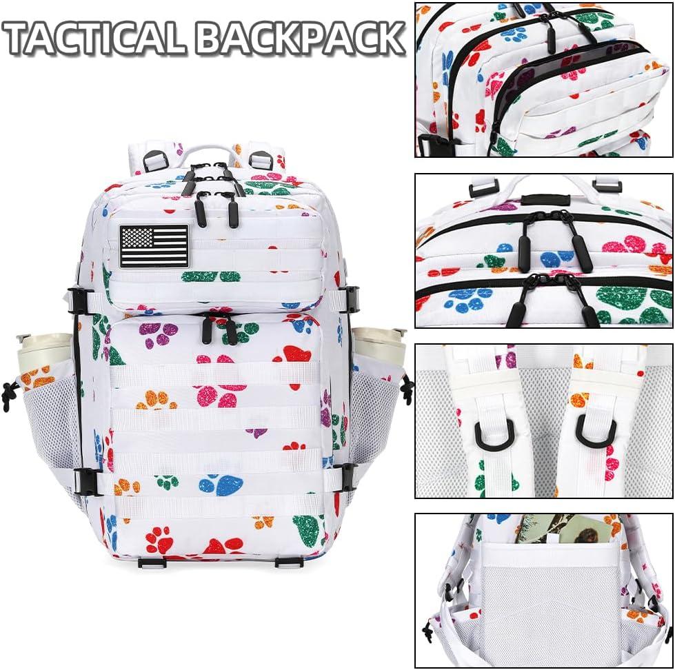 image45L Tactical Assault Backpack 3 day assault pack with Molle Waterproof backpack Rucksack for Tactical Backpacks Red water patternColorful Paw Prints