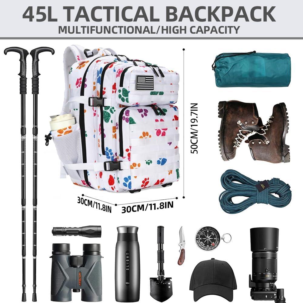image45L Tactical Assault Backpack 3 day assault pack with Molle Waterproof backpack Rucksack for Tactical Backpacks Red water patternColorful Paw Prints