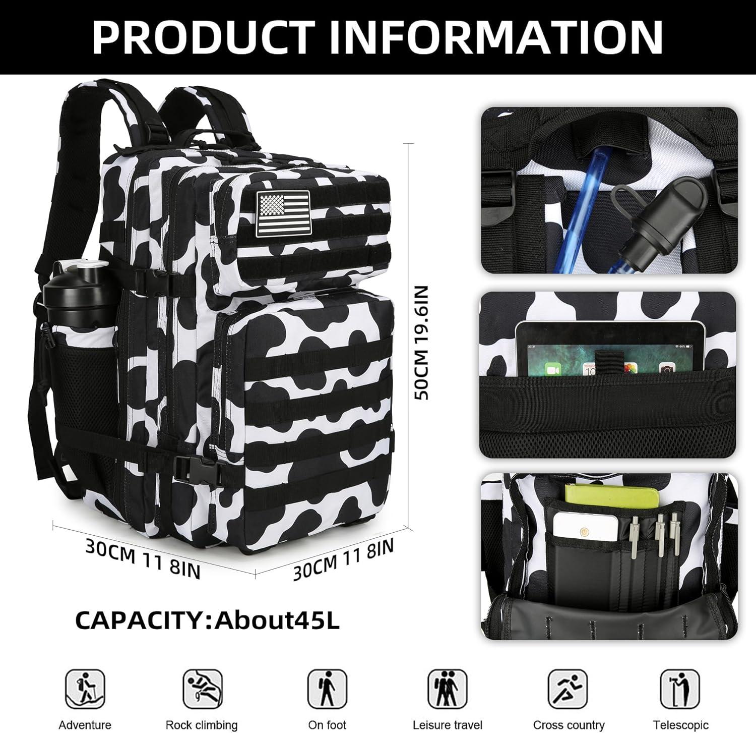 image45L Tactical Assault Backpack 3 day assault pack with Molle Waterproof backpack Rucksack for Tactical Backpacks Red water patternCow Color