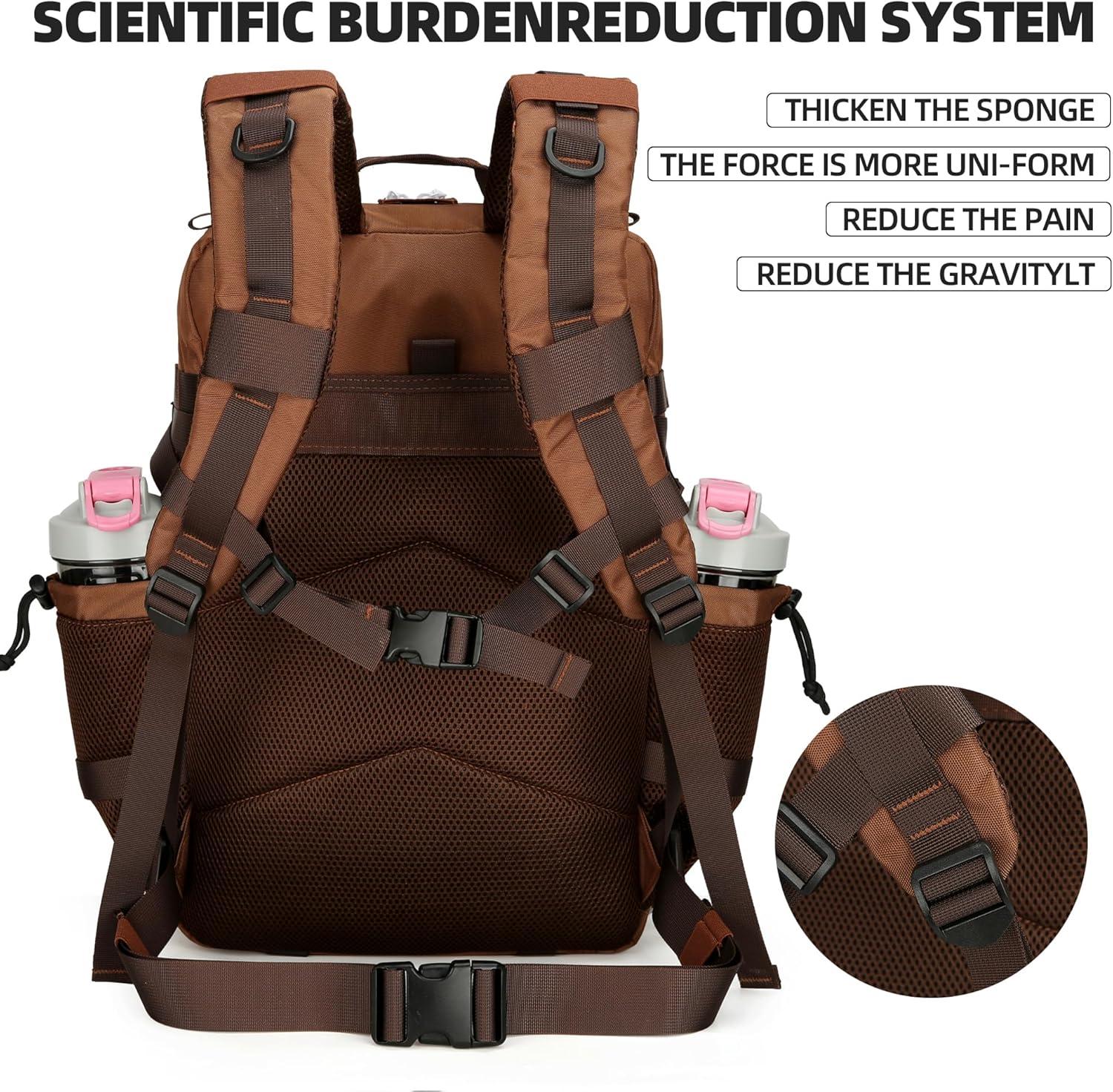 image45L Tactical Assault Backpack 3 day assault pack with Molle Waterproof backpack Rucksack for Tactical Backpacks Red water patternDark Brown