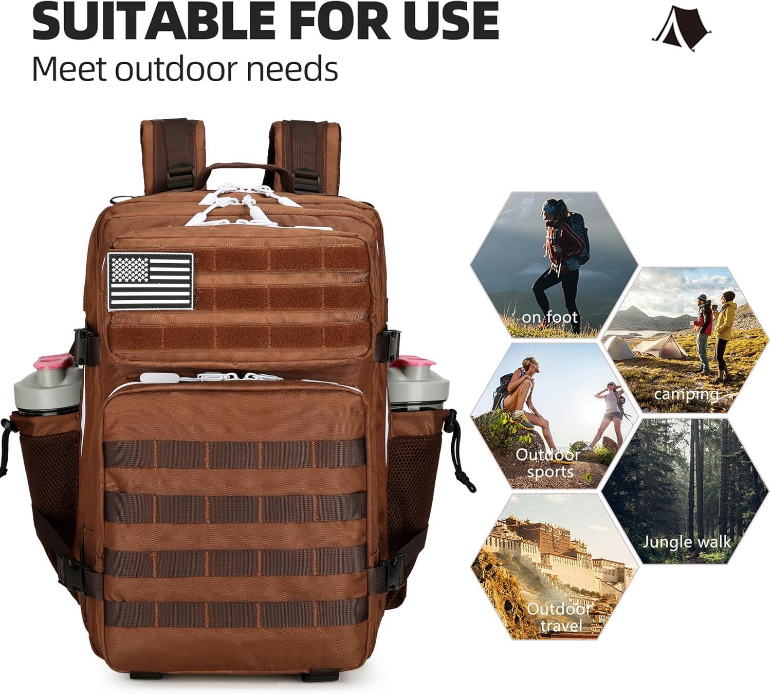 image45L Tactical Assault Backpack 3 day assault pack with Molle Waterproof backpack Rucksack for Tactical Backpacks Red water patternDark Brown
