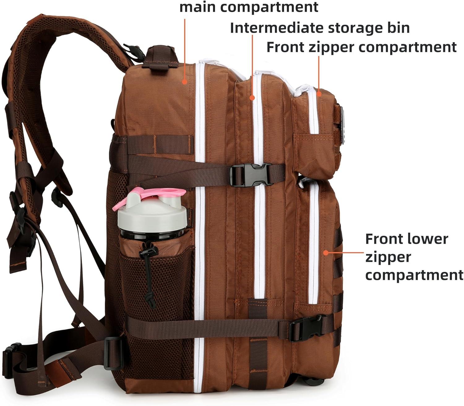 image45L Tactical Assault Backpack 3 day assault pack with Molle Waterproof backpack Rucksack for Tactical Backpacks Red water patternDark Brown