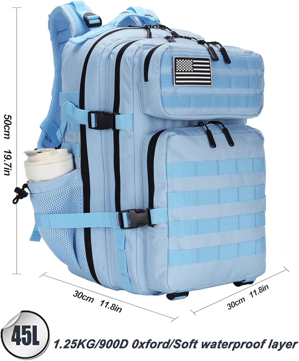 image45L Tactical Assault Backpack 3 day assault pack with Molle Waterproof backpack Rucksack for Tactical Backpacks Red water patternLight Blue
