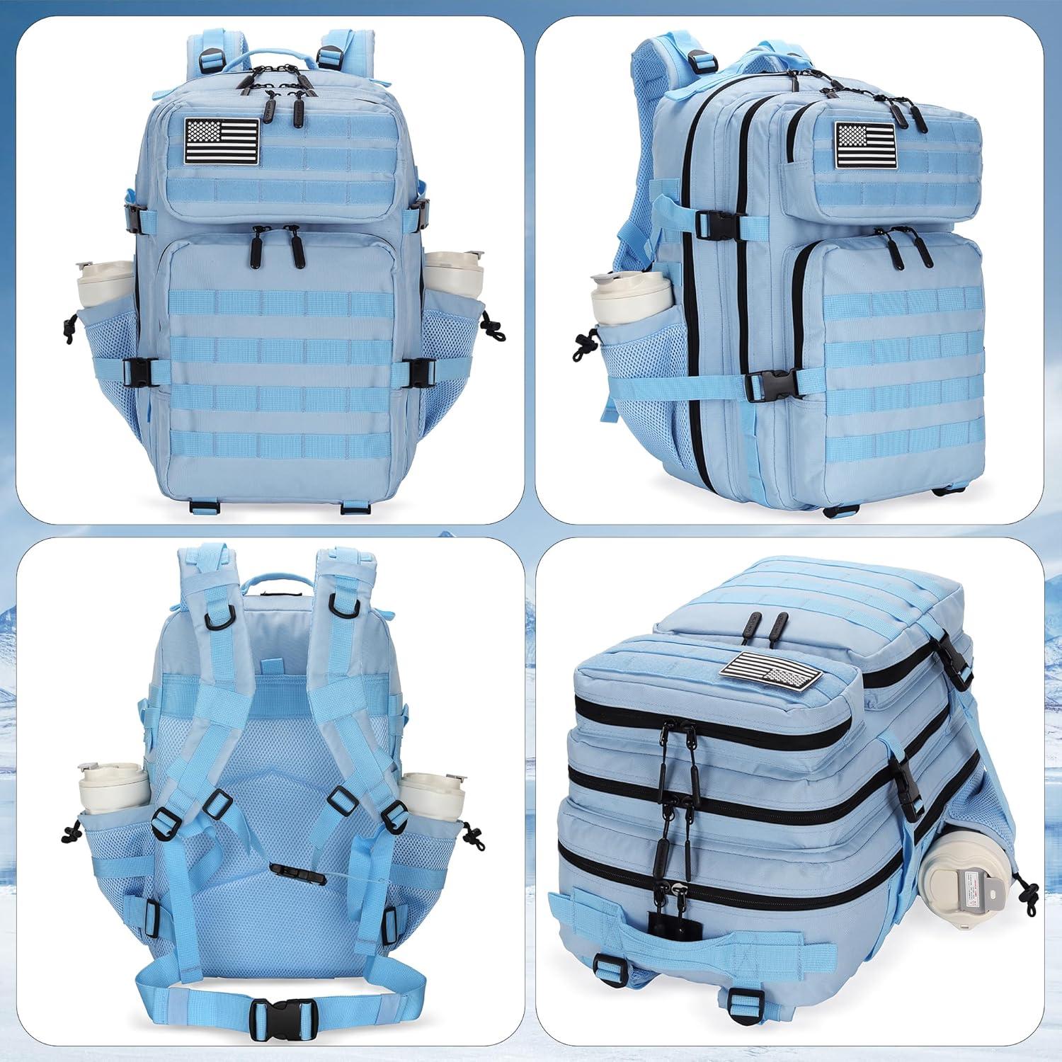 image45L Tactical Assault Backpack 3 day assault pack with Molle Waterproof backpack Rucksack for Tactical Backpacks Red water patternLight Blue