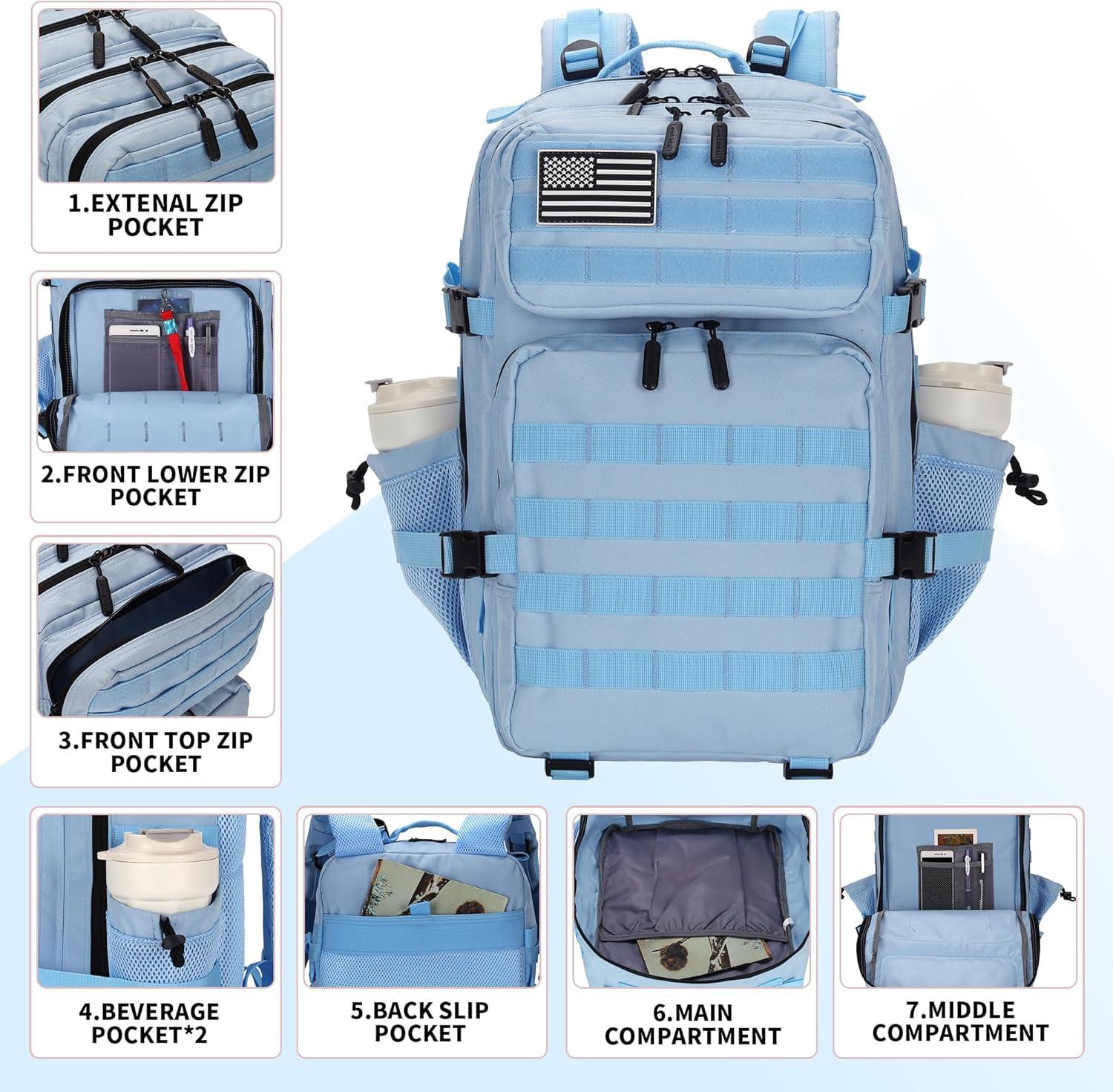 image45L Tactical Assault Backpack 3 day assault pack with Molle Waterproof backpack Rucksack for Tactical Backpacks Red water patternLight Blue