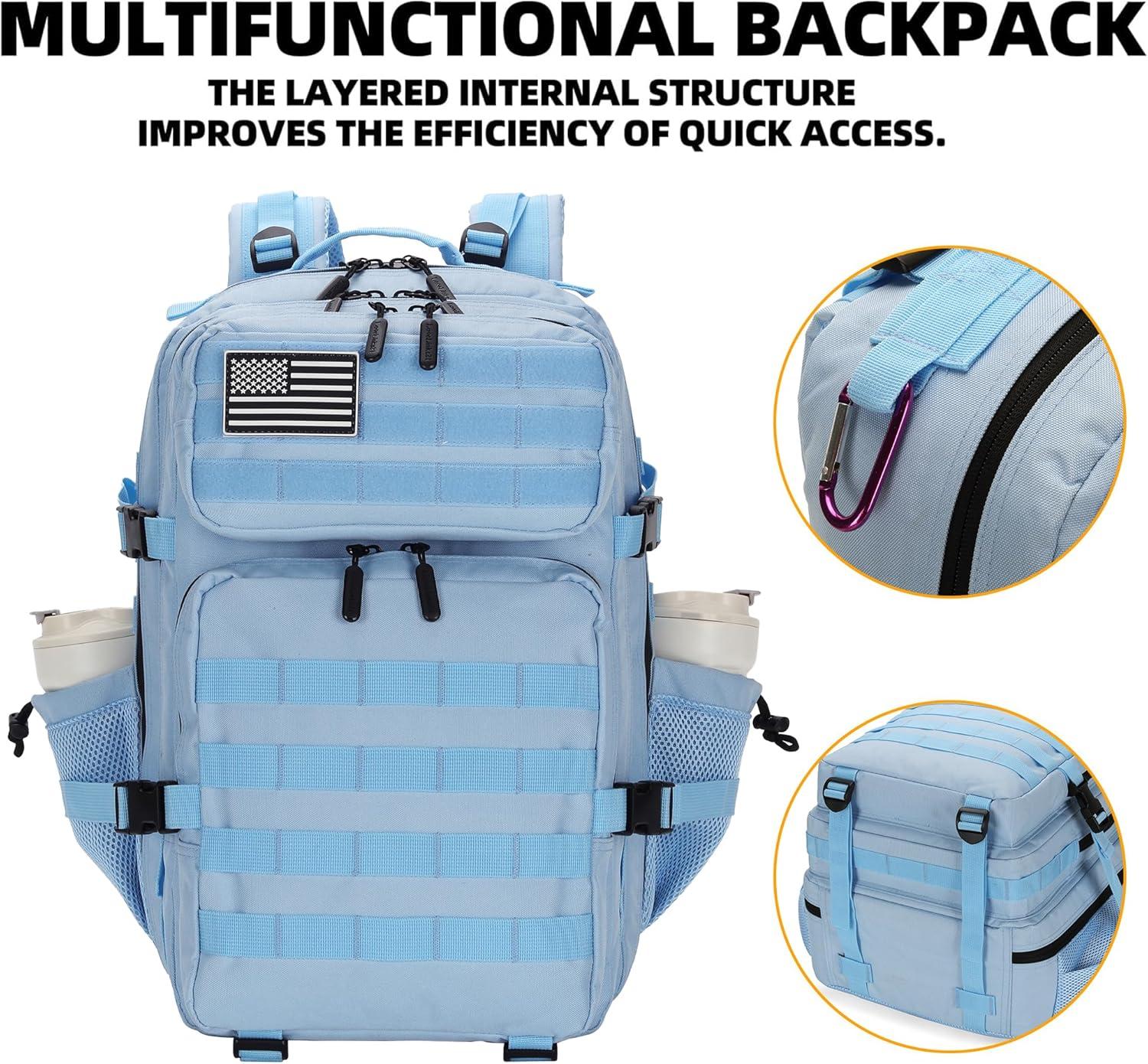 image45L Tactical Assault Backpack 3 day assault pack with Molle Waterproof backpack Rucksack for Tactical Backpacks Red water patternLight Blue