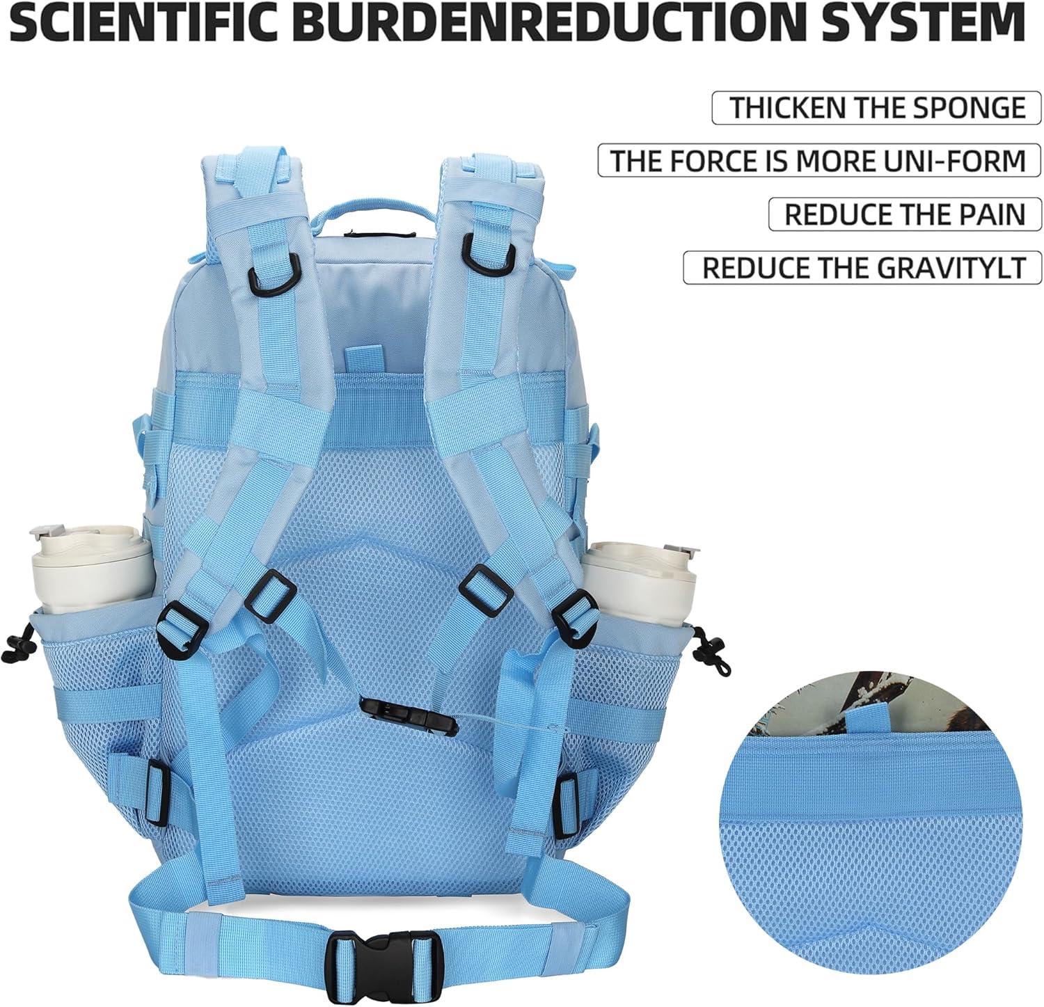 image45L Tactical Assault Backpack 3 day assault pack with Molle Waterproof backpack Rucksack for Tactical Backpacks Red water patternLight Blue