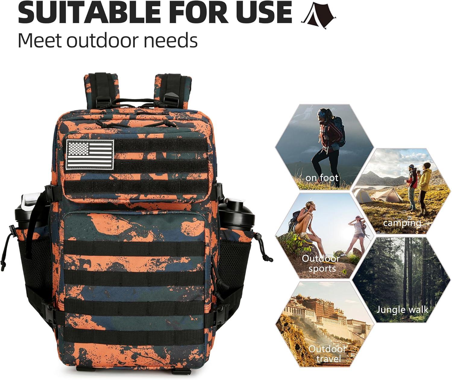 image45L Tactical Assault Backpack 3 day assault pack with Molle Waterproof backpack Rucksack for Tactical Backpacks Red water patternMars Camo