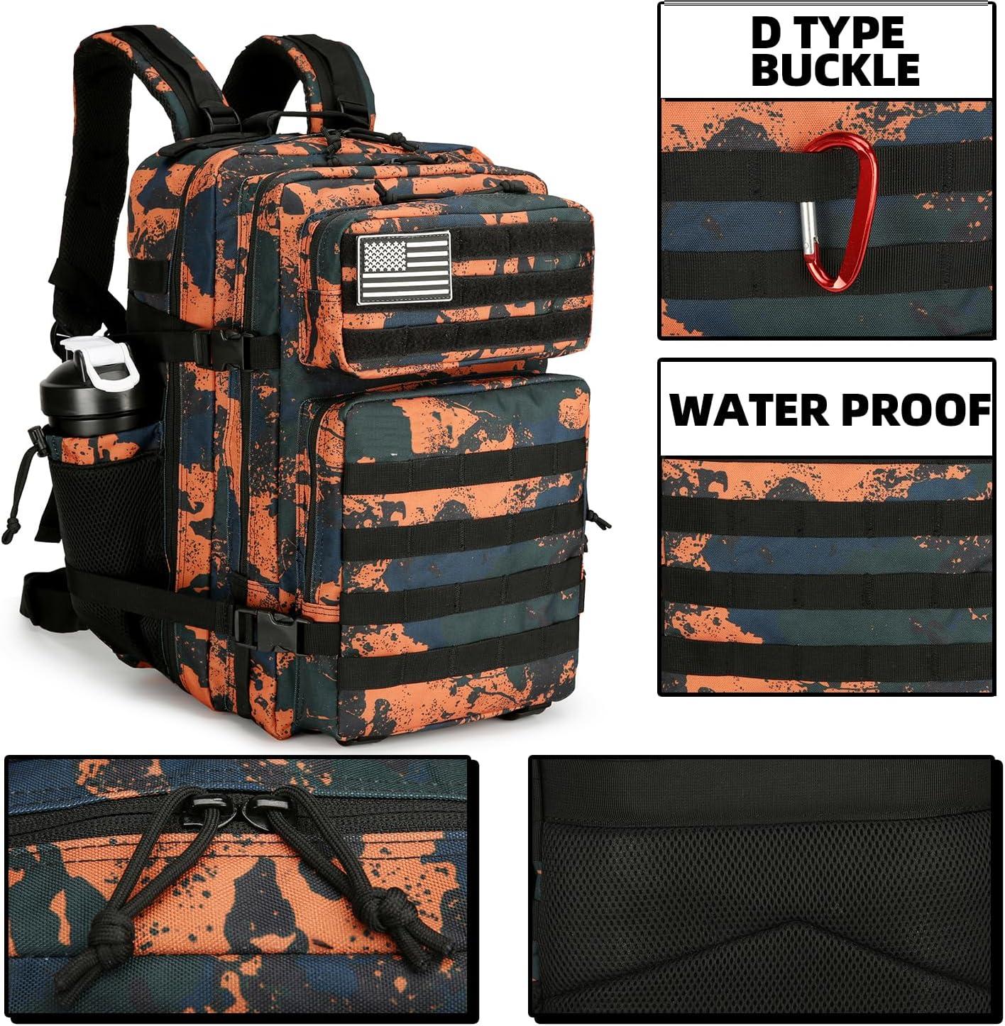 image45L Tactical Assault Backpack 3 day assault pack with Molle Waterproof backpack Rucksack for Tactical Backpacks Red water patternMars Camo