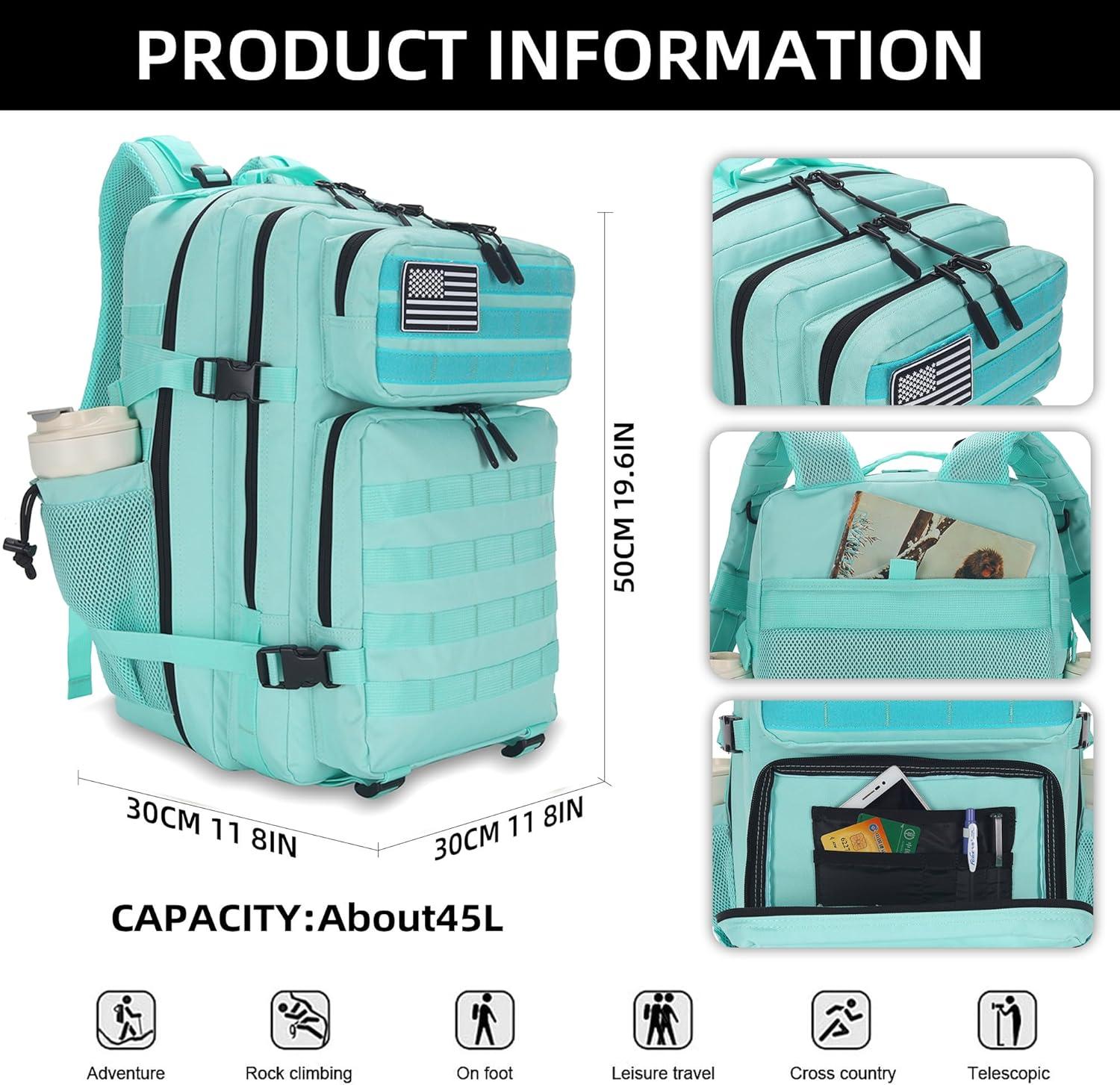 image45L Tactical Assault Backpack 3 day assault pack with Molle Waterproof backpack Rucksack for Tactical Backpacks Red water patternMint Green