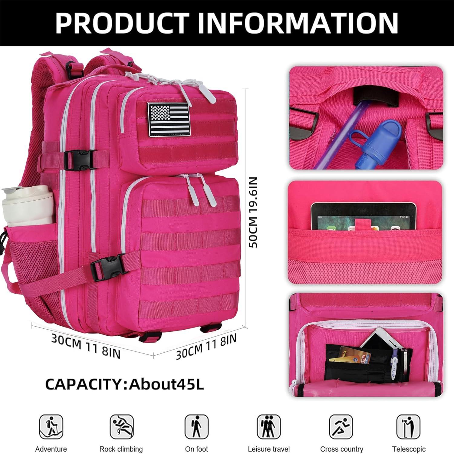 image45L Tactical Assault Backpack 3 day assault pack with Molle Waterproof backpack Rucksack for Tactical Backpacks Red water patternRose Red