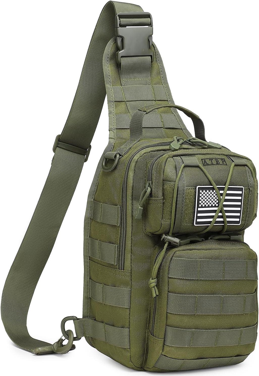imageATBP Tactical Sling Backpack Bag Pack for Men Military One Strap Shoulder Backpack Crossbody Bag With Holster 10 LitersBlack Green 2