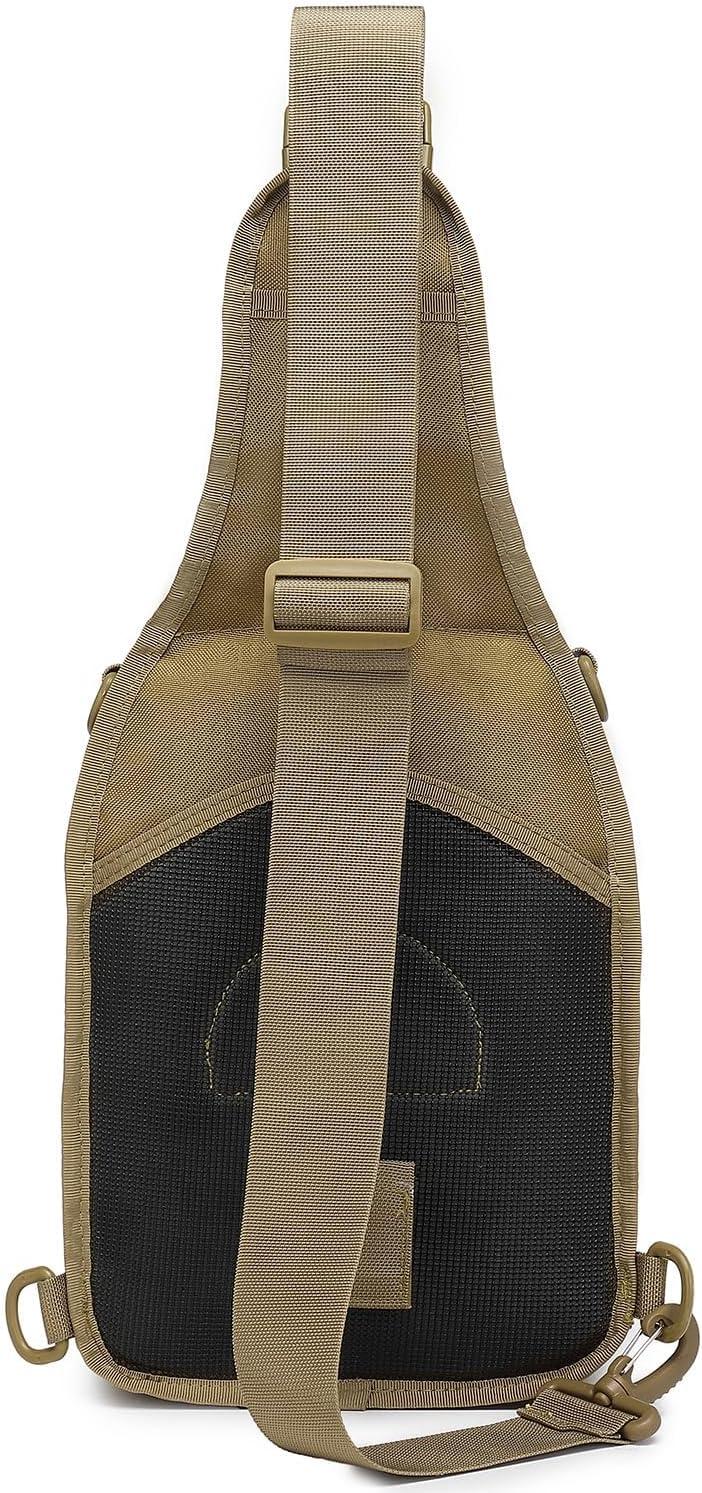 imageATBP Tactical Sling Backpack Bag Pack for Men Military One Strap Shoulder Backpack Crossbody Bag With Holster 10 LitersBlack Tan 2