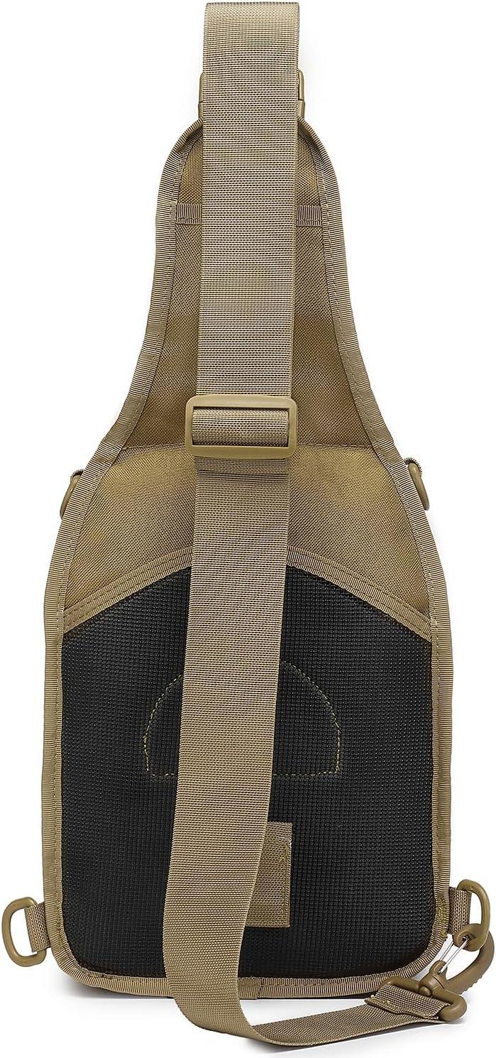 imageATBP Tactical Sling Backpack Bag Pack for Men Military One Strap Shoulder Backpack Crossbody Bag With Holster 10 LitersBrown Tan Khaki