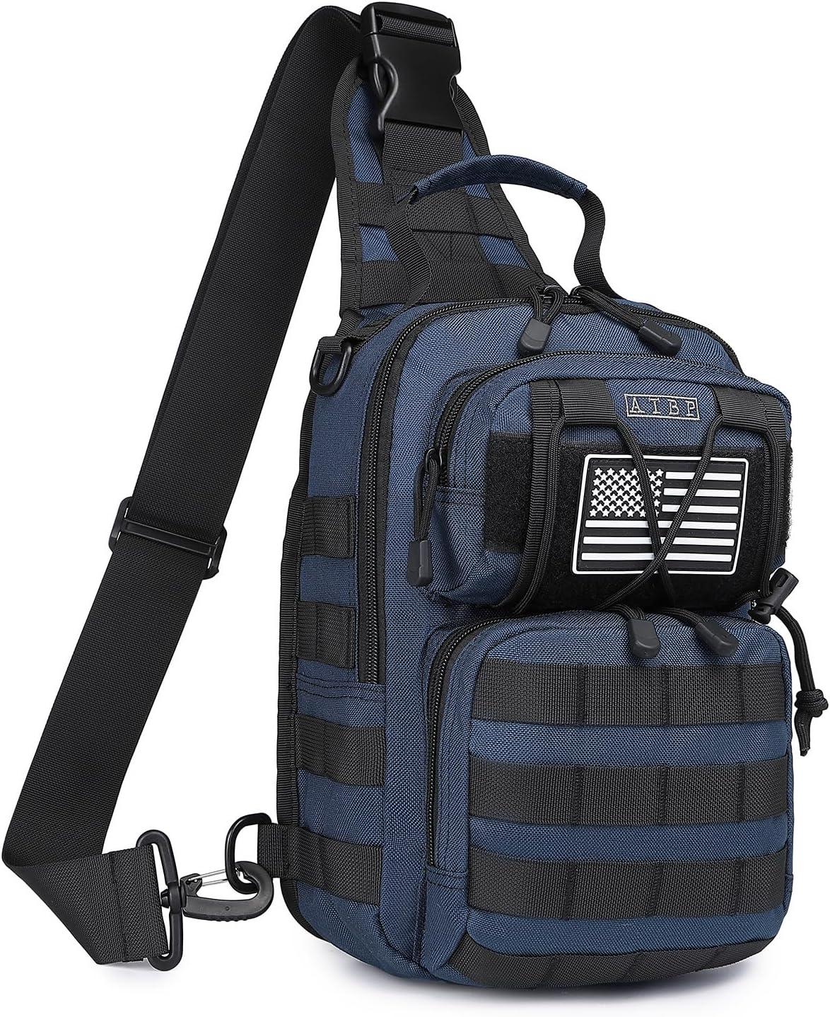 imageATBP Tactical Sling Backpack Bag Pack for Men Military One Strap Shoulder Backpack Crossbody Bag With Holster 10 LitersDrak Blue