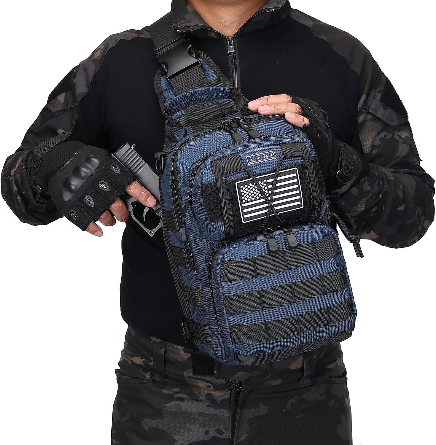 imageATBP Tactical Sling Backpack Bag Pack for Men Military One Strap Shoulder Backpack Crossbody Bag With Holster 10 LitersDrak Blue