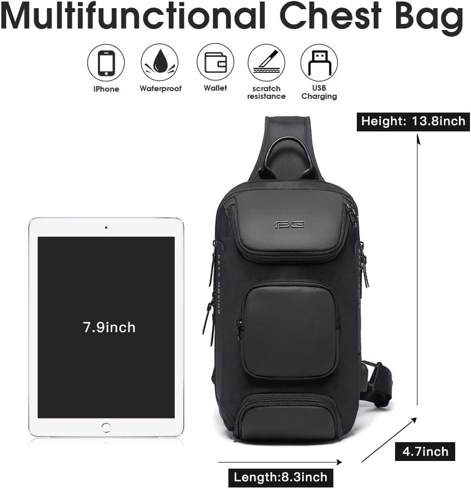 imageBANGE Anti theft Sling Backpack with Lock Mens Sling Bag for Men Shoulder Crossbody Backpack with USB Charging Port for Men and WomenBlack